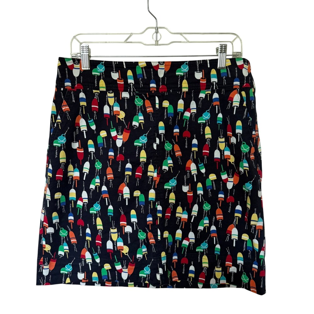 Talbots Skirt Women 10 Navy Blue Buoy Print Excellent Nautical Cotton Stretch